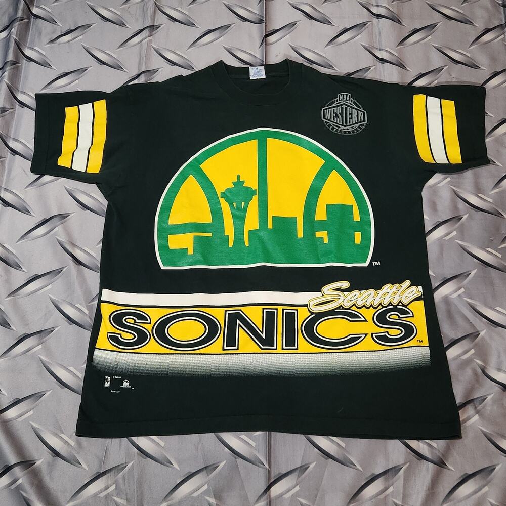 VTG Seattle Supersonics Salem Sportswear T-Shirt Size XL AOP All Over Print